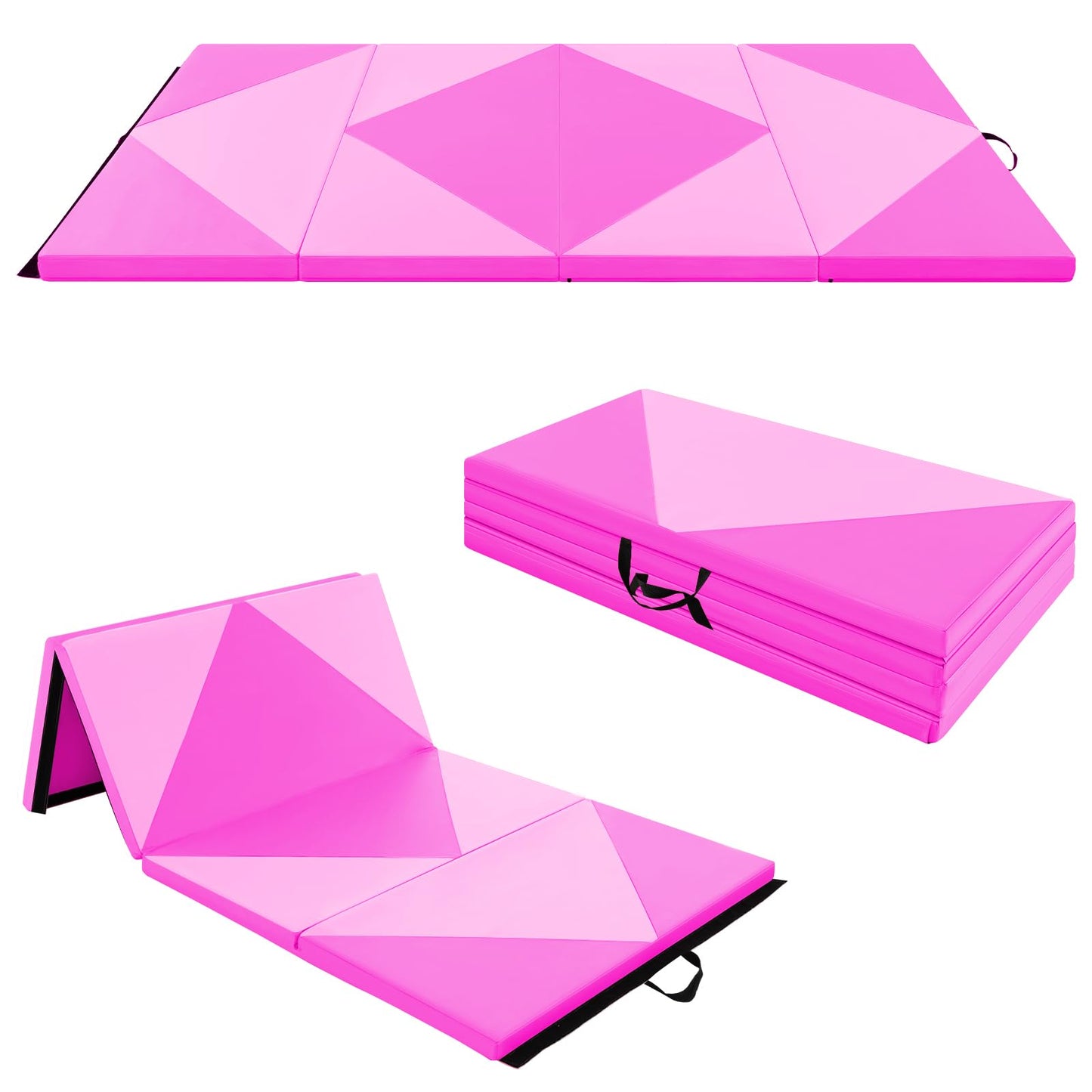 Goplus 8' x 4' x 2" Gymnastics Mat, Folding Tumbling Mat with Carry Handles, Hook & Loop Fasteners, 4 Panels for Fitness Exercise Yoga Stretching Aerobics Workouts, Thick Gym Mats for Home (Pink&Rose)