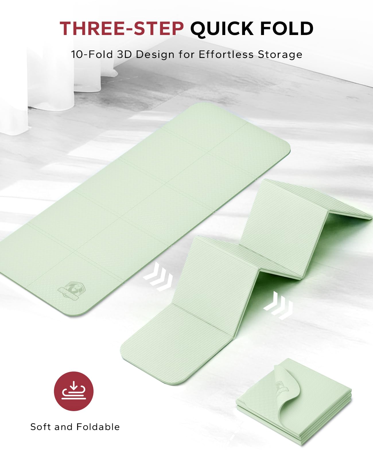 HAPBEAR Foldable Yoga Mat - 72"x24"x0.24" (6mm), Non-Slip TPE Exercise Mat for Home Workout, Yoga, Pilates,Stretching, & Travel, Durable & Eco-Friendly, Includes Carry Bag