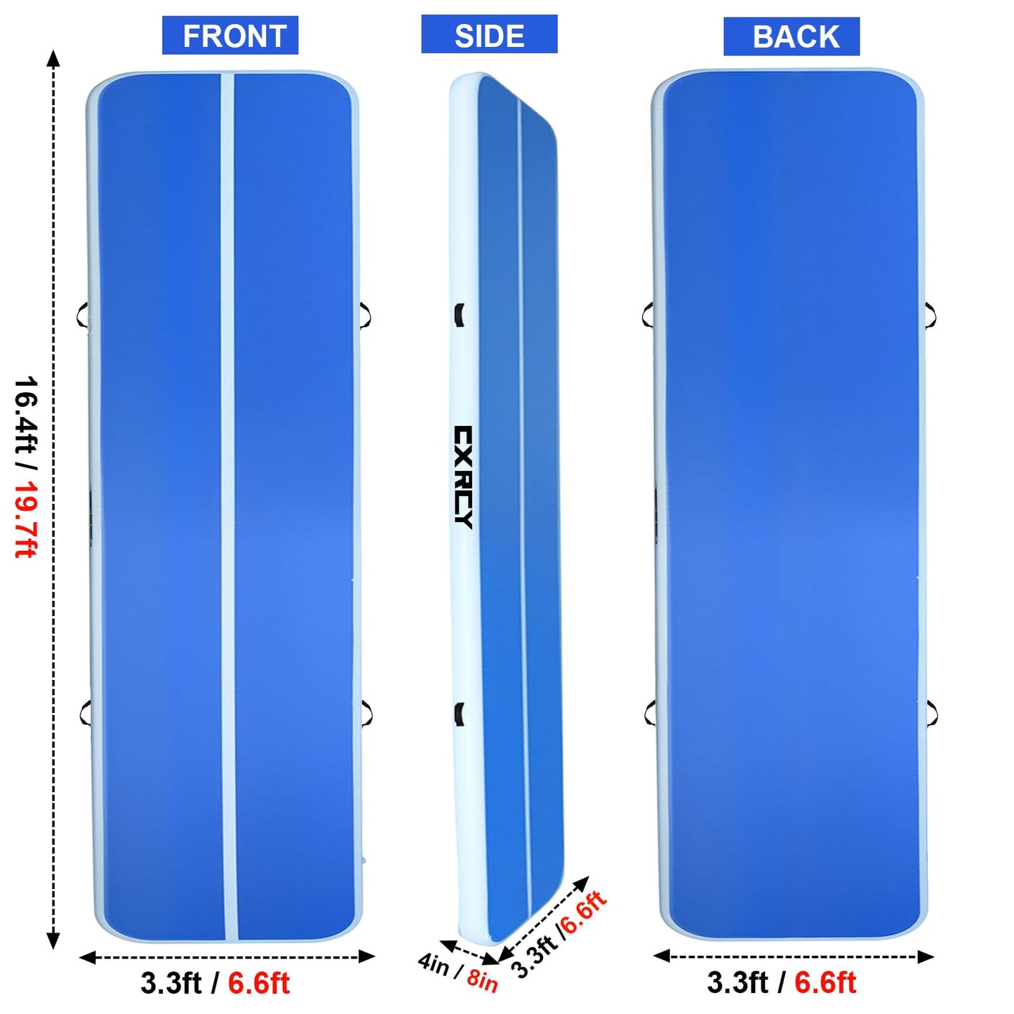 Air Gymnastics Tumbling Mat, 20ft Inflatable Track Mat for Home/Outdoor Training, 4 inch Thick Gym Mat with Electric Pump forKids&Adults (20ft/6m)