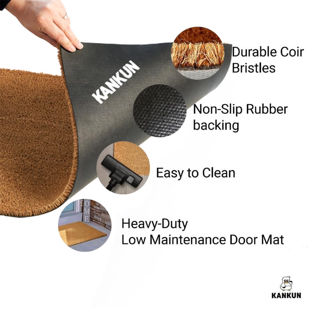 KANKUN Coco Coir Door Mat with Heavy Duty Backing, Welcome Doormat (17" x 30"), Doormat Entrance (Plain - 8Pack)