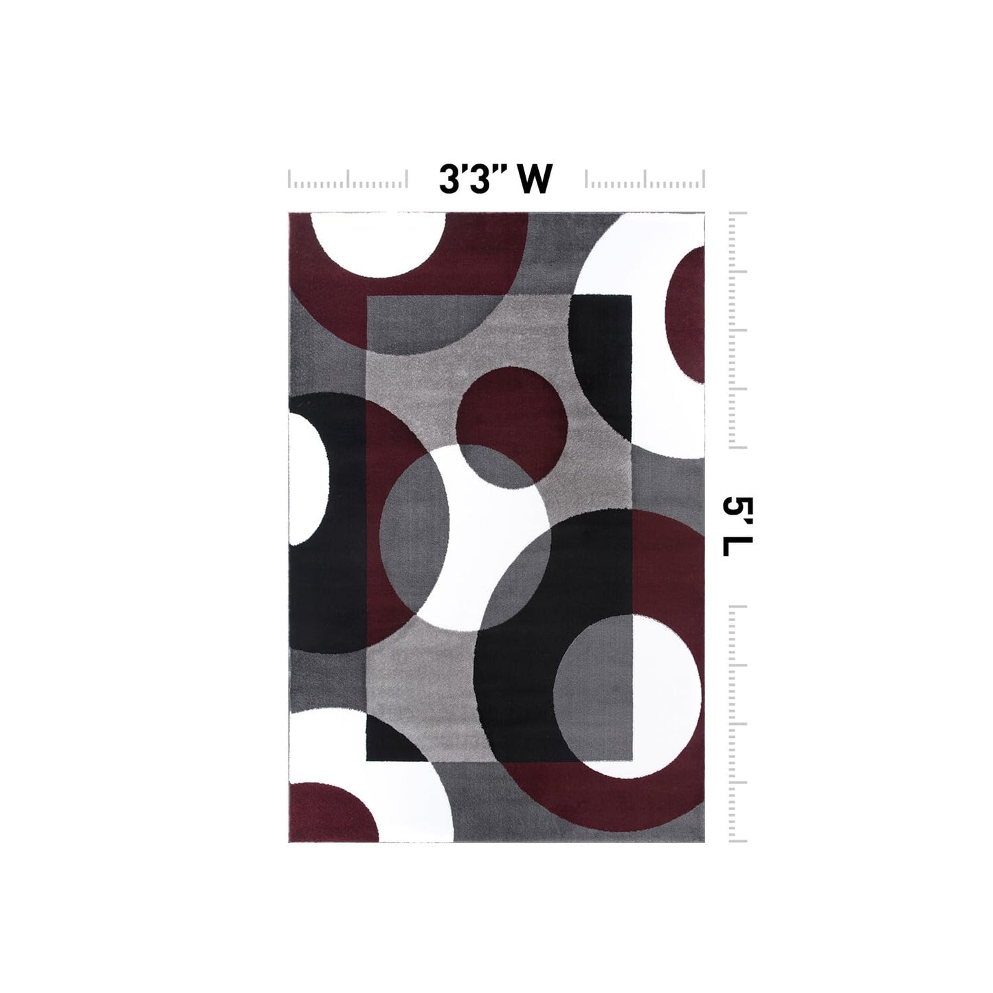 Rugshop Burgundy Modern Geometric Area Rug, Overlapping Circles, Non-Shedding, Statement Accent for Bedroom, Home Office and Small Living Room, 3'3" x 5'