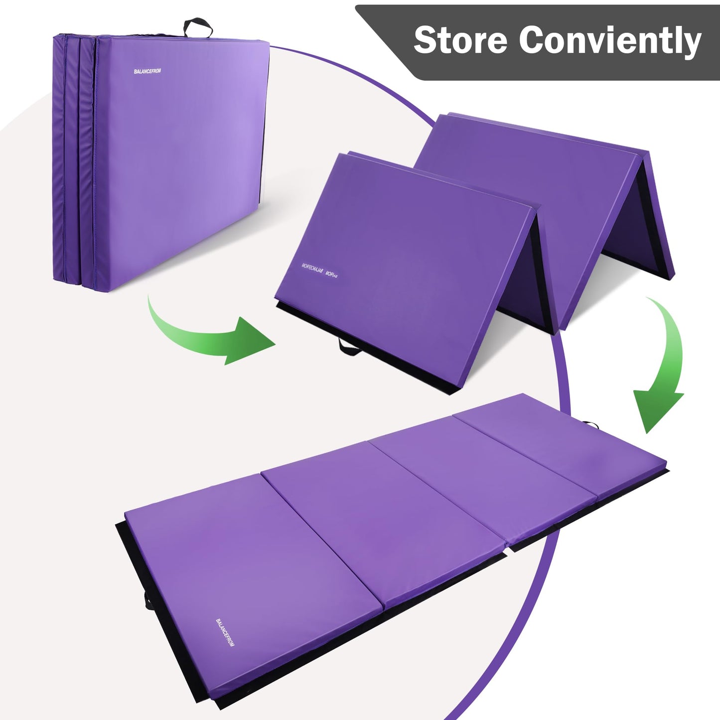 Fitvids Gymnastics Mats for Tumbling, 4'x8'x1.9" Folding Exercise Gym Mat with Carrying Handles High-Density Anti-Tear Martial Arts Fitness Aerobics Mat for Home Gym Yoga Pilates MMA Core Training, Purple
