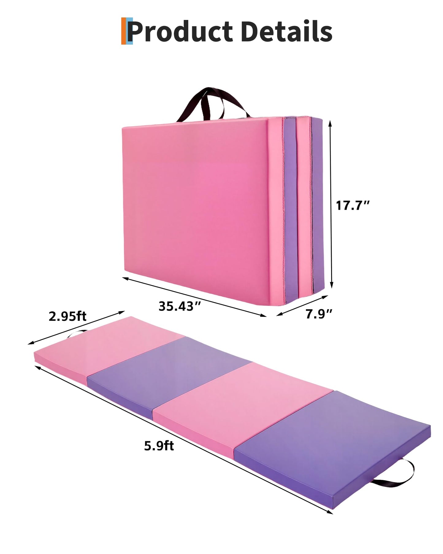 Gymnastics Mat, 6 x 2 Ft Four-Fold 2-Inch thick Tumbling Mat with Vinyl Surface and Carry Handles for Exercise, Yoga, Pilates, Martial Arts & Home Gym