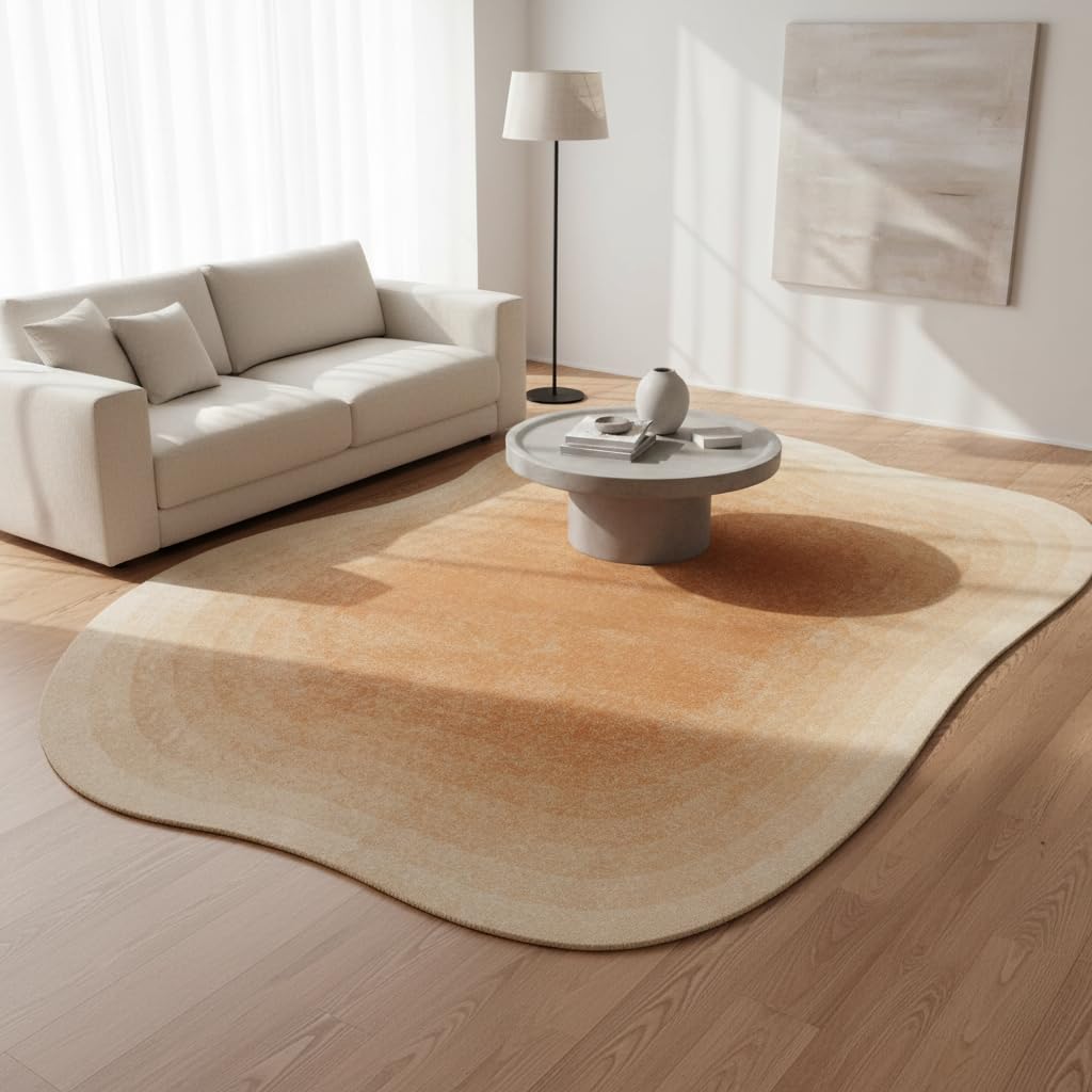 Modern Cream Style Ombre Orange Indoor Odd Shaped 5x8 Area Rug for Living Room Dining Room Bedroom Soft Wool Washable Carpet Under Dining Room Coffee Table Kitchen Art Deco Home Office Rug