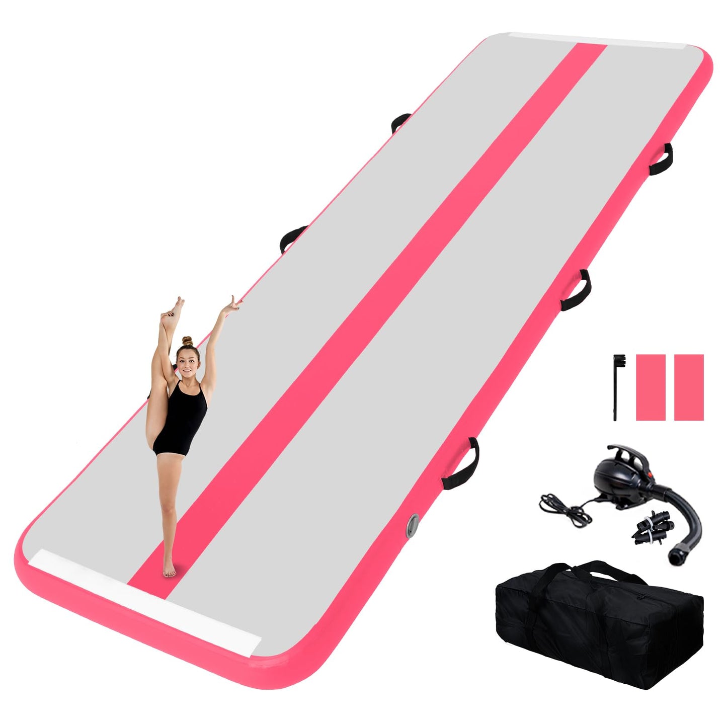 Tuxedo Sailor 10ft/13ft Inflatable Gymnastics Mat, 4-Inch Thick Air Tumbling Track with High-Speed Electric Pump, Storage Bag & Repair Kit for Home Gym, Cheerleading, Yoga, Kids Training (Blue & Pink) GLD-601, GLD-603, GLD-605, GLD-316, and GLD-318