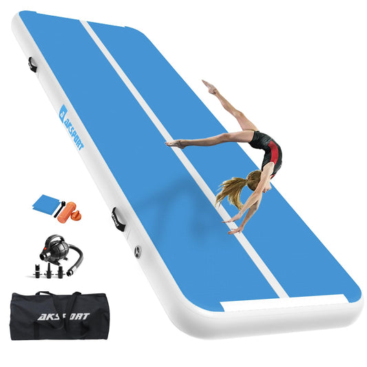 AKSPORT Air Mat Tumble Track 10ft 13ft 16ft 20ft Gymnastics Tumbling Mat Inflatable Tumble Track with Electric Air Pump for Home Use/Tumble/Gym/Training/Cheerleading (double blue, 13x3.3ftx0.33ft)