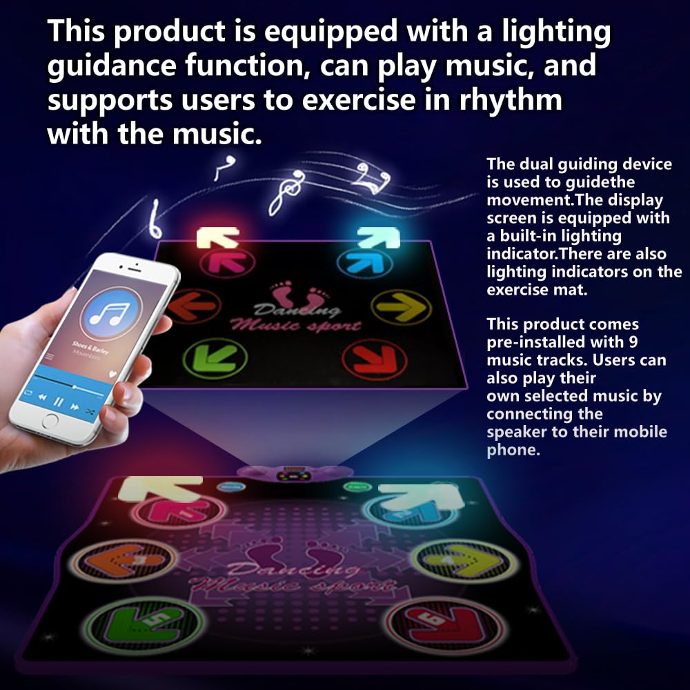 HTASKTEXEH Dance mat Toys for Kids Ages 3-12 and Adults, Electronic Dance Pad with Light-up 6-Button Connectable to Cell Phone, Musical Dance Toys with 6 Game Modes