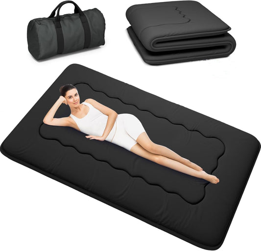 Kiseely Japanese Futon Mattress, Foldable Tatami Mat Portable Dormitory Sleeping Pad with Bag & Strap, Floor Thicken Sleeping Roll up Camping Mattress (Black WS1, 39"X80")