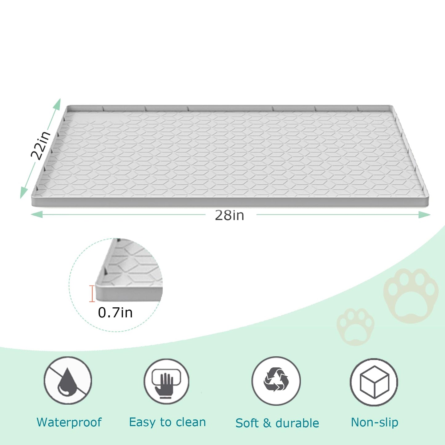 Jacooxi Cat Litter Mat for Litter Box, Silicone Large Cat Litter Trapping Mat - 28x22 in, Waterproof & Non-Slip, Durable & Easy Clean, Light Gray