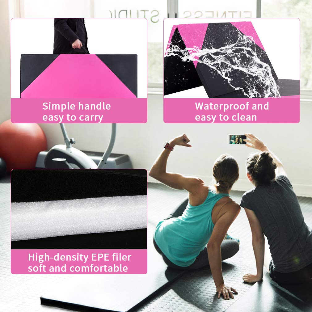 Gymnastics Tumbling Mats Portable Gymnastics Mat 4 Folding Tumbling Mat 4'x10'x2"Thick Yoga Mat Exercise Mat with Carrying Handles for home Workout outdoor Yoga Gymnastic