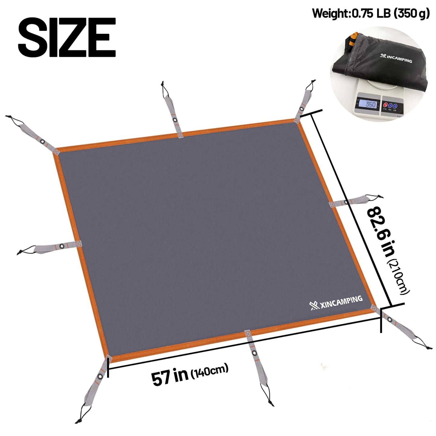 Tent Footprint - 57" X 82.6" Heavy Duty Camping Tarp with 8 Anchor Straps - Waterproof Tent Floor Mat,Ultralight Backpacking Tarp for Camping,Hiking,Beach,Picnic - Storage Bag Included