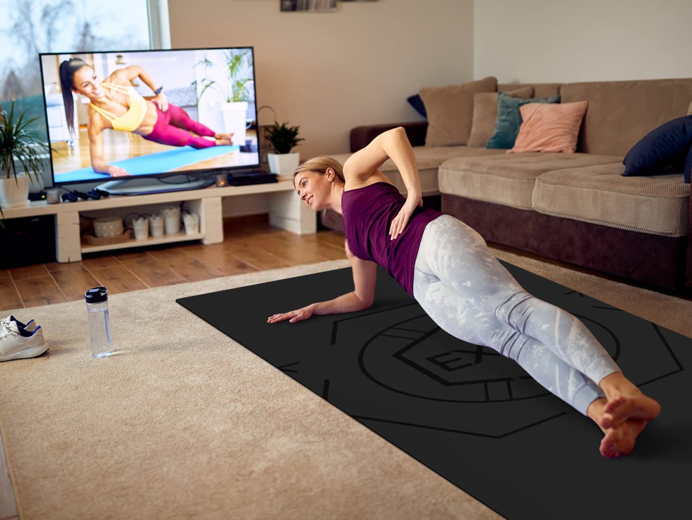 nuveti Large Exercise Mat (6'x 3'), Extra Wide Workout Mat for Men and Women, Yoga Mat Thick 1/4 Exercise Mats Non-Slip, Non-Toxic, Stretching, Meditation)