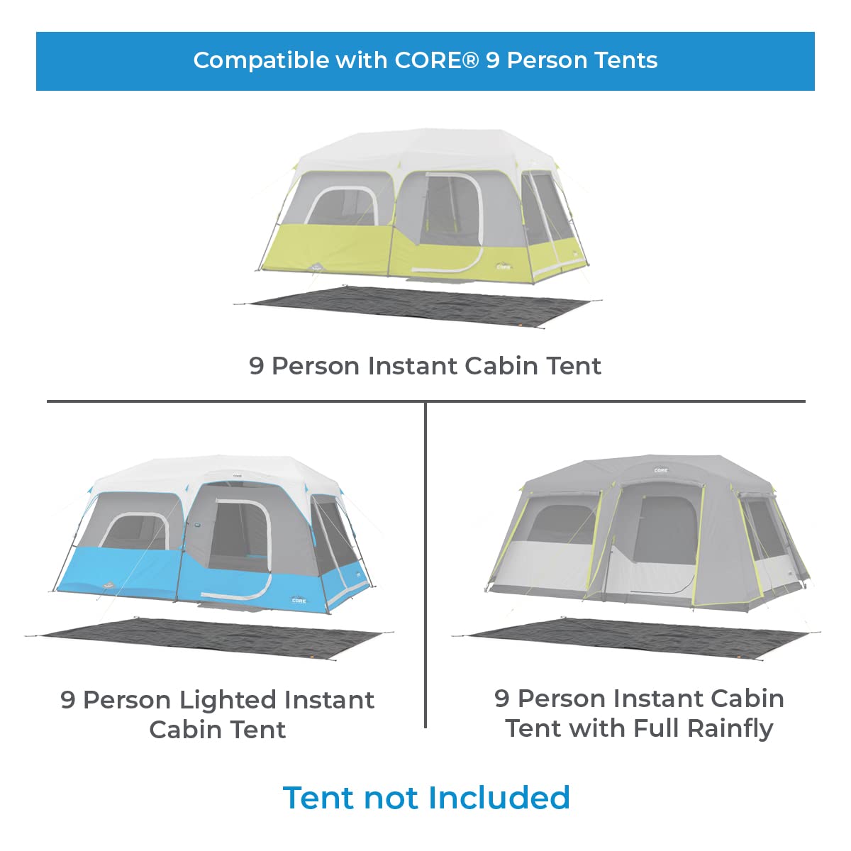 CORE Outdoor Tent Footprints | Perfect Tarp Camping Accessories for Easy Camp Setup (9 Person Instant Cabin Tents)