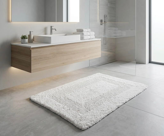KEMA Bathroom Rugs 17"x24", Cotton Reversible Bath Mat for Bathroom Ultra Soft Plush Bath Rugs Water Absorbent Quick Dry Thick Floor Mats for Shower, Restroom, Bedroom, Kitchen (White)