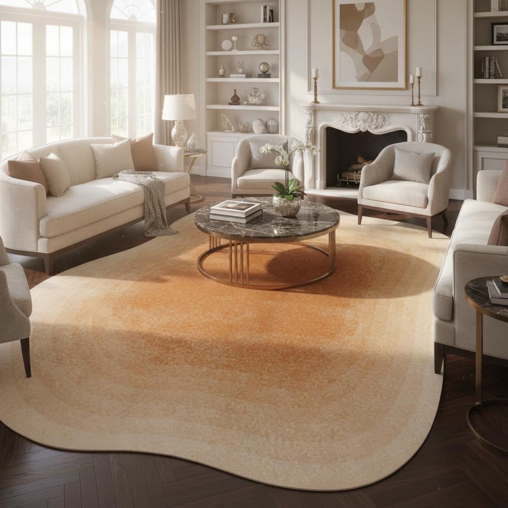 Modern Cream Style Ombre Orange Indoor Odd Shaped 5x8 Area Rug for Living Room Dining Room Bedroom Soft Wool Washable Carpet Under Dining Room Coffee Table Kitchen Art Deco Home Office Rug