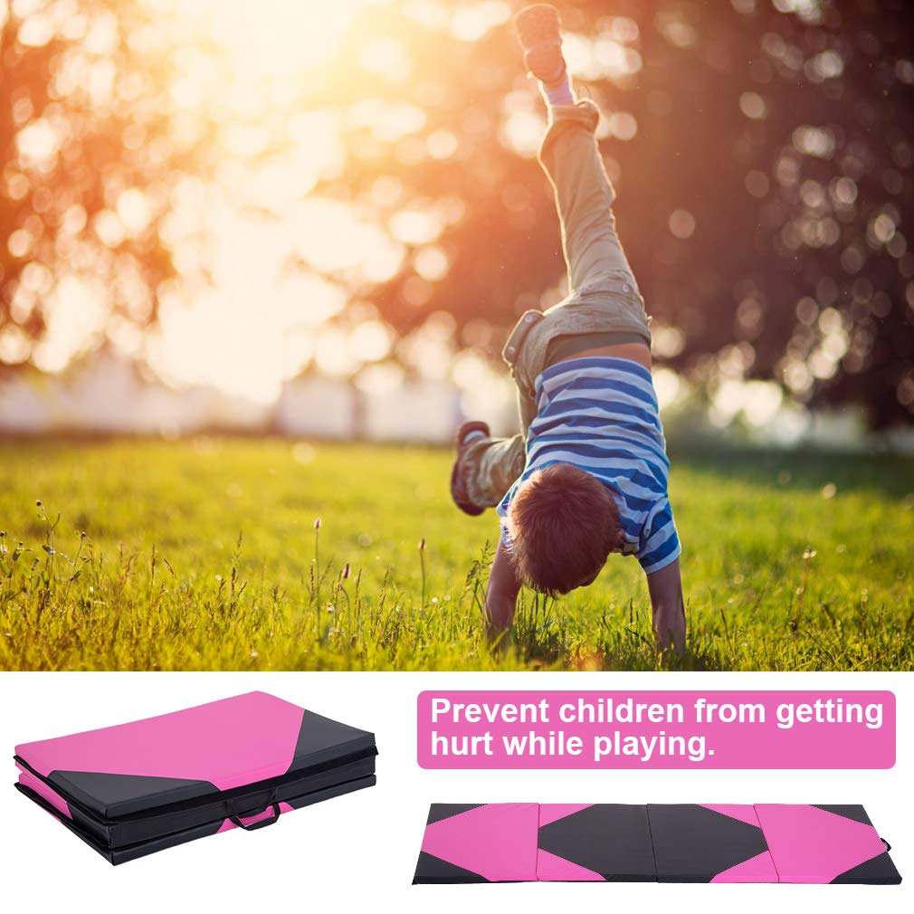 Gymnastics Tumbling Mats Portable Gymnastics Mat 4 Folding Tumbling Mat 4'x10'x2"Thick Yoga Mat Exercise Mat with Carrying Handles for home Workout outdoor Yoga Gymnastic