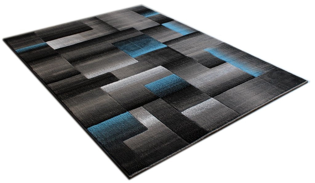 Masada Rugs, Modern Contemporary Area Rug, Blue Grey Black (8 Feet X 10 Feet)