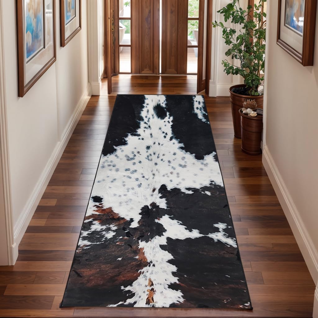 MUGINYU Western Cowhide Runner Rug 2x6 for Bathroom Home Decor,Brown Cow Print Rug,Farmhouse Cowboy Animal Fur Area Rug Non Slip Washable (Brown Cow)