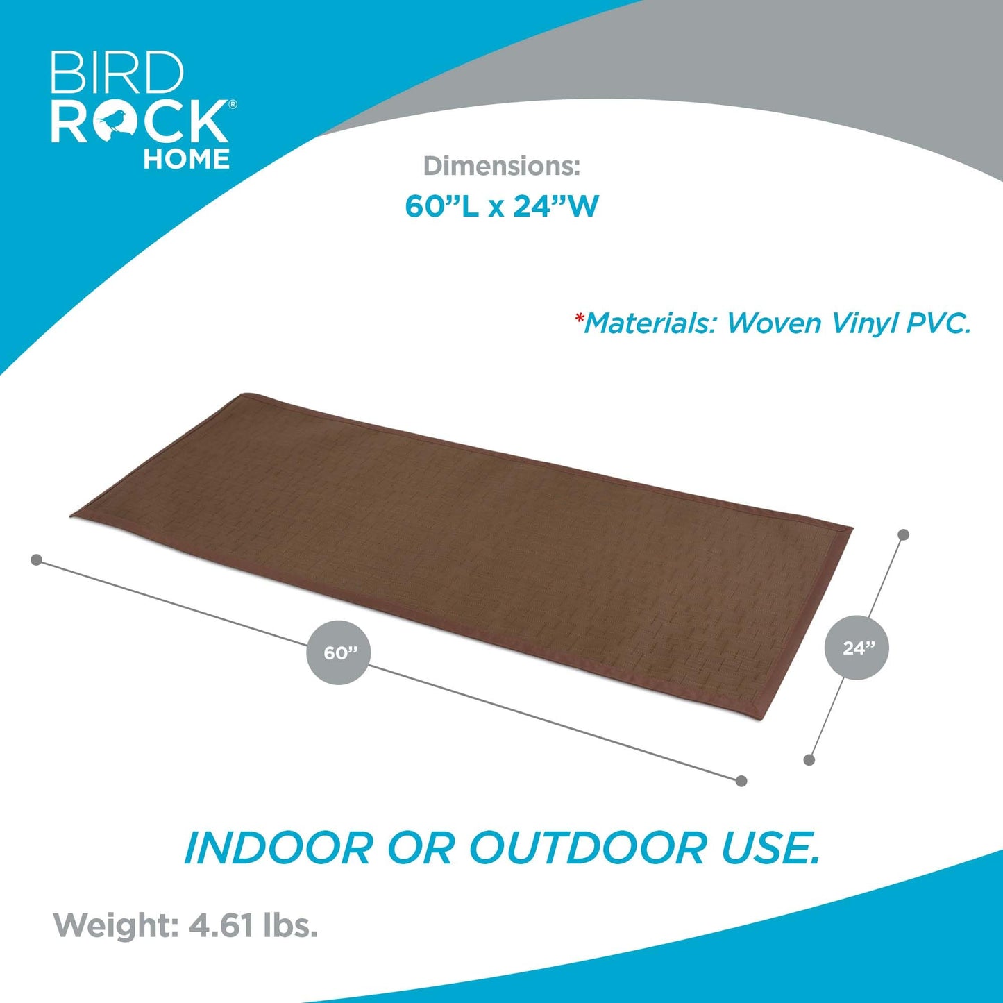 BIRDROCK HOME Indoor/Outdoor Floor Runner Rug - Non-Slip Rubber Backing for Kitchen, Hallway, Living Room, Porch, Bathroom, Office - 24 x 60 Inches - Brown Rug Runner for Entryway and Dining Room
