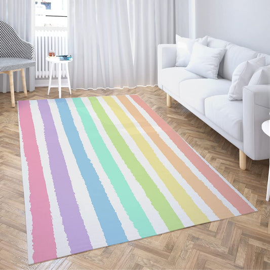 LOKMU Non-Slip Area Rugs Watercolor Pastel Brush Strokes Striped Blue Rainbow Pattern Abstract Home Decor Rugs Carpet for Classroom Living Room Bedroom Dining Kindergarten Room 5'x7'