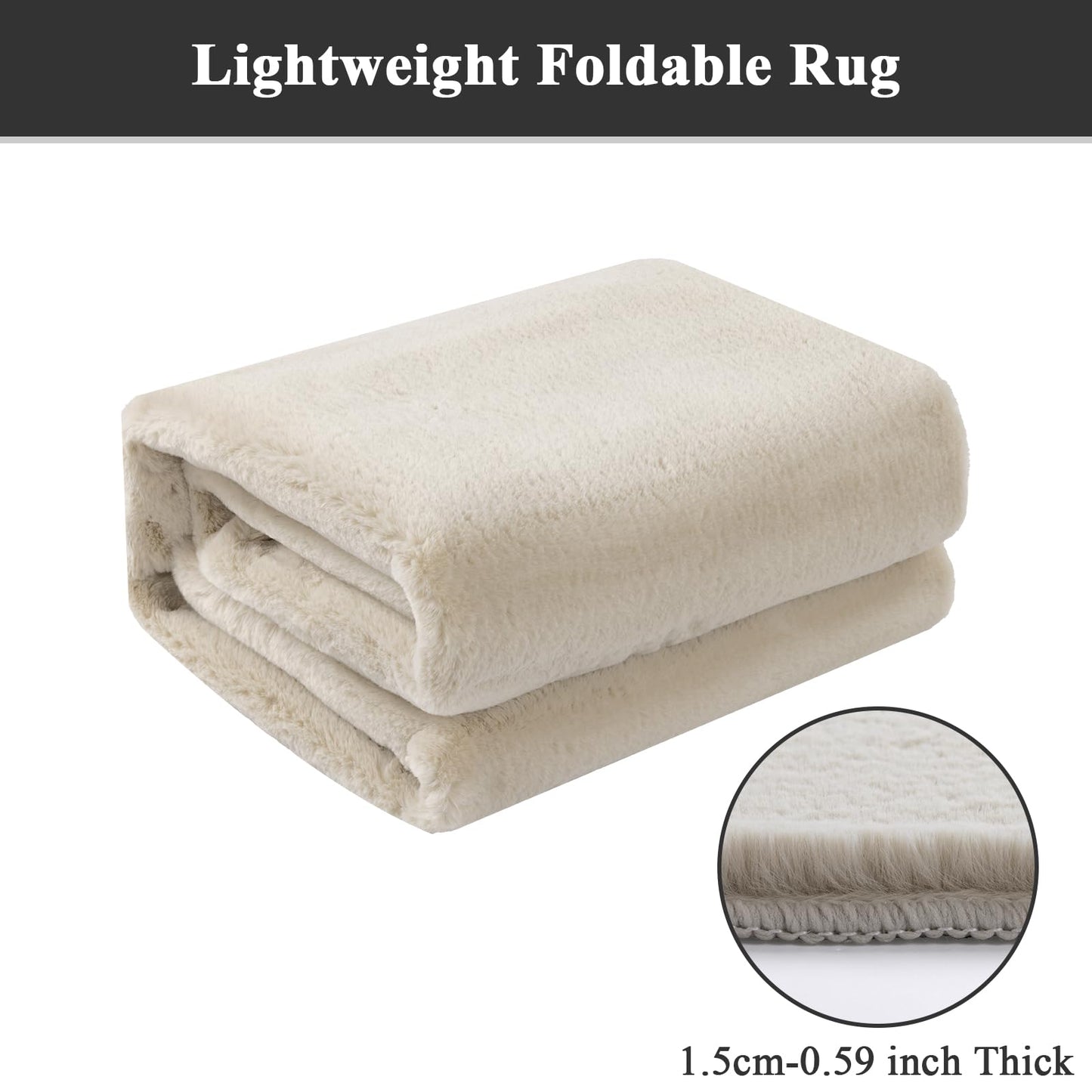 SHACOS Ultra Soft Faux Rabbit Fur Area Rug 5'x7', Non Slip Washable Padded Living Room Rugs, Fluffy Cozy Indoor Modern Carpet for Bedroom Dining Room Kids Room Dorm Home Decor, Beige