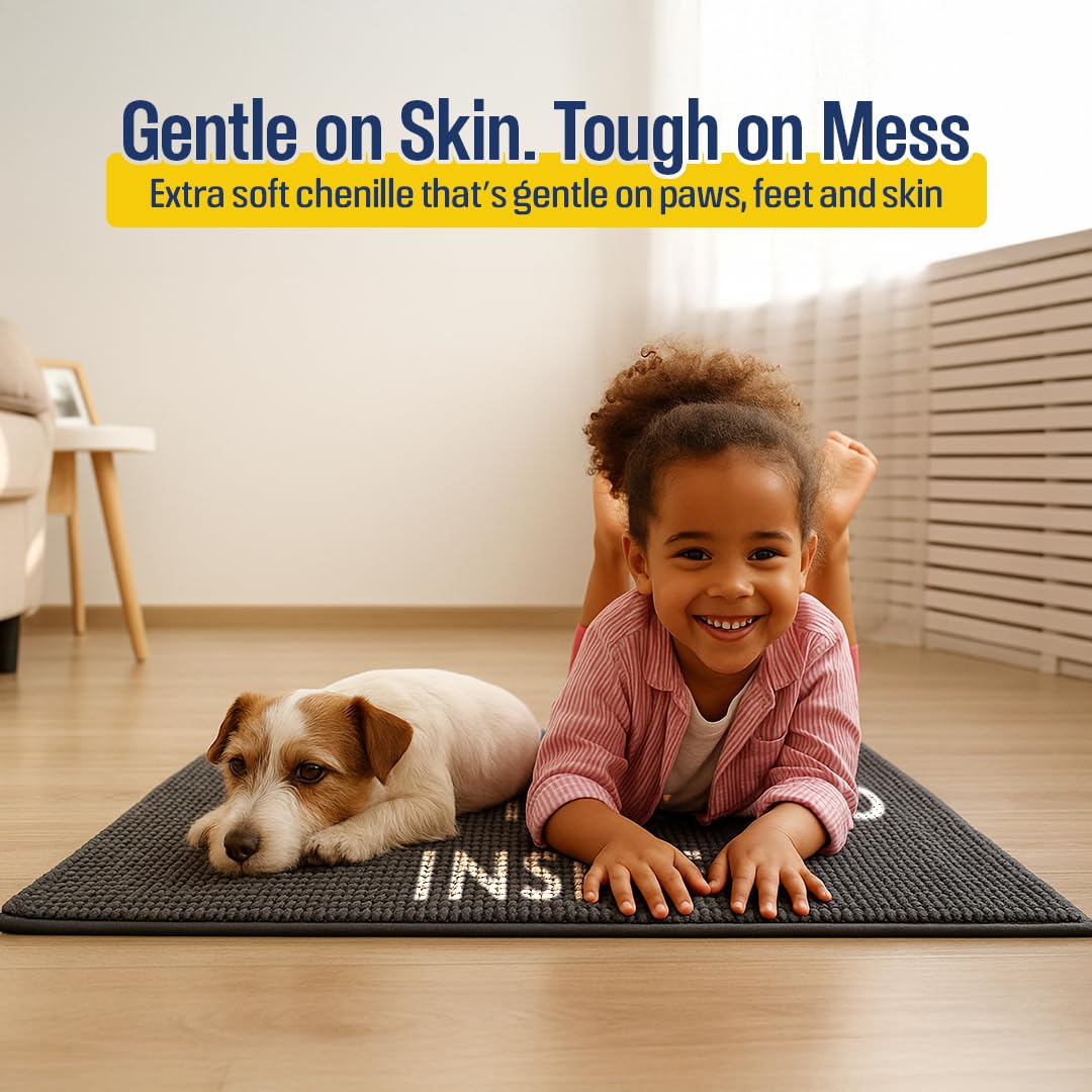 Muddy Mat® Absorbent Microfiber Door Mat and Pet Rug, Non Slip Washable Chenille Indoor Outdoor Rug - Enter at Your Own Risk Furry Tornado Inside Funny Pet Welcome Mat 19"x30"