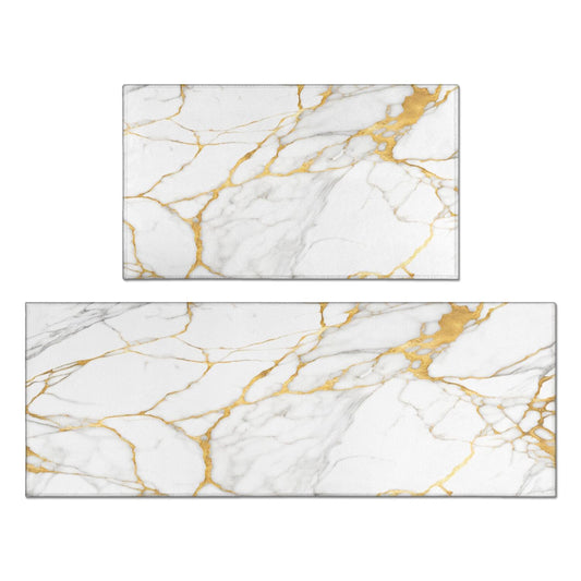 QXWREL Kitchen Mats for Floor Sets of 2 Piece Farmhouse Kitchen Rugs Non Slip Washable, Marble Pattern Vintage Absorbent Floor Mat and Runner Rug for Indoor Hallway Decor 17”x 30“+17'' X 47''
