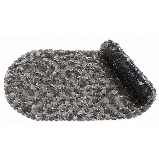 Bath Bliss Non-Slip Pebble Bathtub Mat 18x36 Oval Smoke Color | Suction Cup Shower Mat with Drain Holes | Machine Washable Anti-Slip Tub Mat