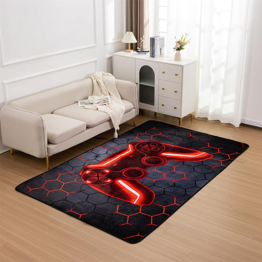 NTBED Game Console Area Rug for Bedroom Sofa Playroom Gaming Geometric Bedside Rugs Gamer Decorative Floor Mat Carpet (3x5 Feet, Red)