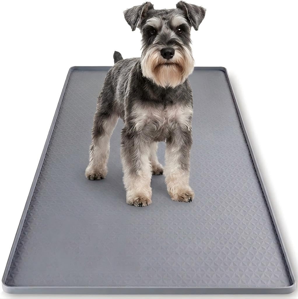 Aothey Dog Pee Pad Holder & Cat Litter Mat, XXL 51''×25.6'', Waterproof Floor Silicone Mat for Pets, Easy to Clean, Soft on Paws (Dark Grey)
