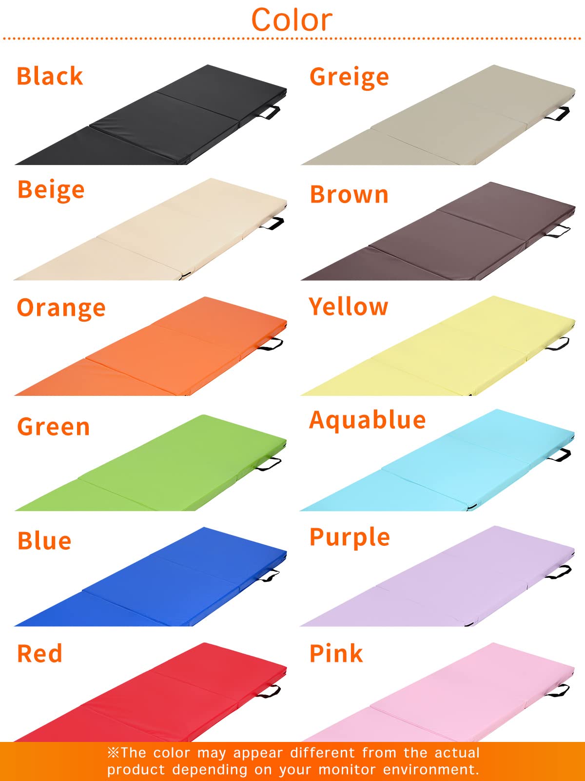 KaRaDaStyle Gymnastics Mat Folding Stretch Mats 71"x24"x2" Exercise Muscle Training Children Play Horizontal Bar Mat Yoga Sports Soundproof Home Use (Yellow)