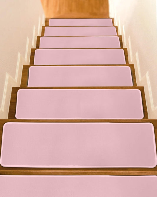 Light Pink Stair Treads for Wooden Steps Indoor, Non-Slip Stair Treads Carpet Peel & Stick Self-Adhesive Staircase Step Treads Runner Mat 7 Pack 8x30 Pure Pink Solid Color Simple Minimalism Art