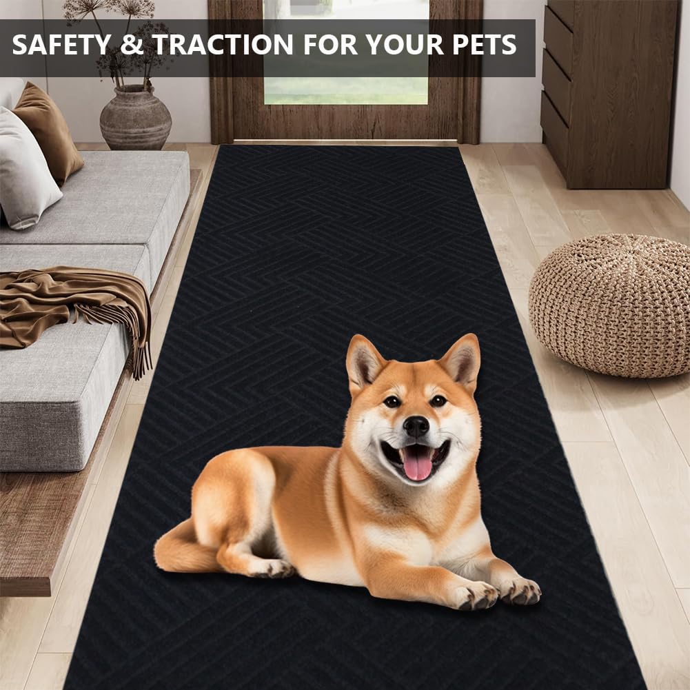 LITA Black Striped Customized Runner Rug Indoor Outdoor Area Rug with Non-Slip Rubber Backing for Hallway Kitchen Balcony Garage Stair Laundry 2 x 6 Feet