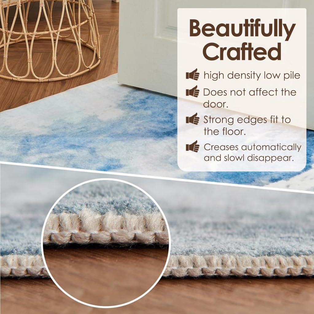 Ultra Soft Comfort Ombre Texture Irregular Shaped Living Room Large Area Rug 5x8 Green Beige Modern Unique Style Deco Rug for Dining Kitchen Bedroom Home Office Machine Washable Fluffy Carpets