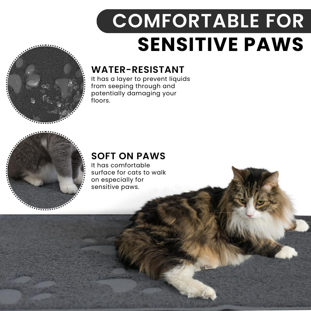 Andalus Small Cat Litter Mat, Pack of 1 - Waterproof, Non-Slip & Easy to Clean Cat Litter Box Mat for Extra Efficient Pet Litter-Trapping, Grey (15.75” X 11.75”)