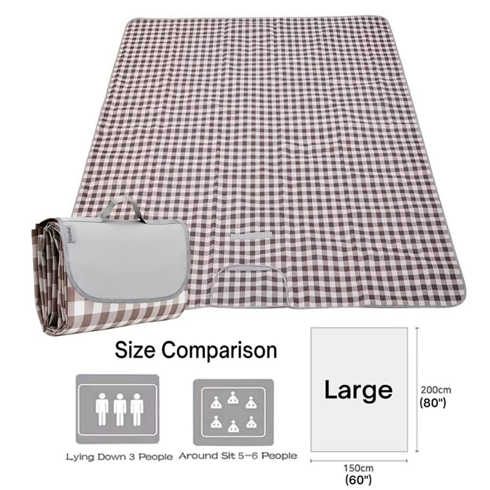 K Y KANGYUN Extra Large Picnic Blanket Outdoor Beach Blankets, Water-Resistant Foldable Sandproof Blankets Cute Picnic Mat for Beach, Camping Grass Lawn Park Mats (Brown 2, 80x60 in)