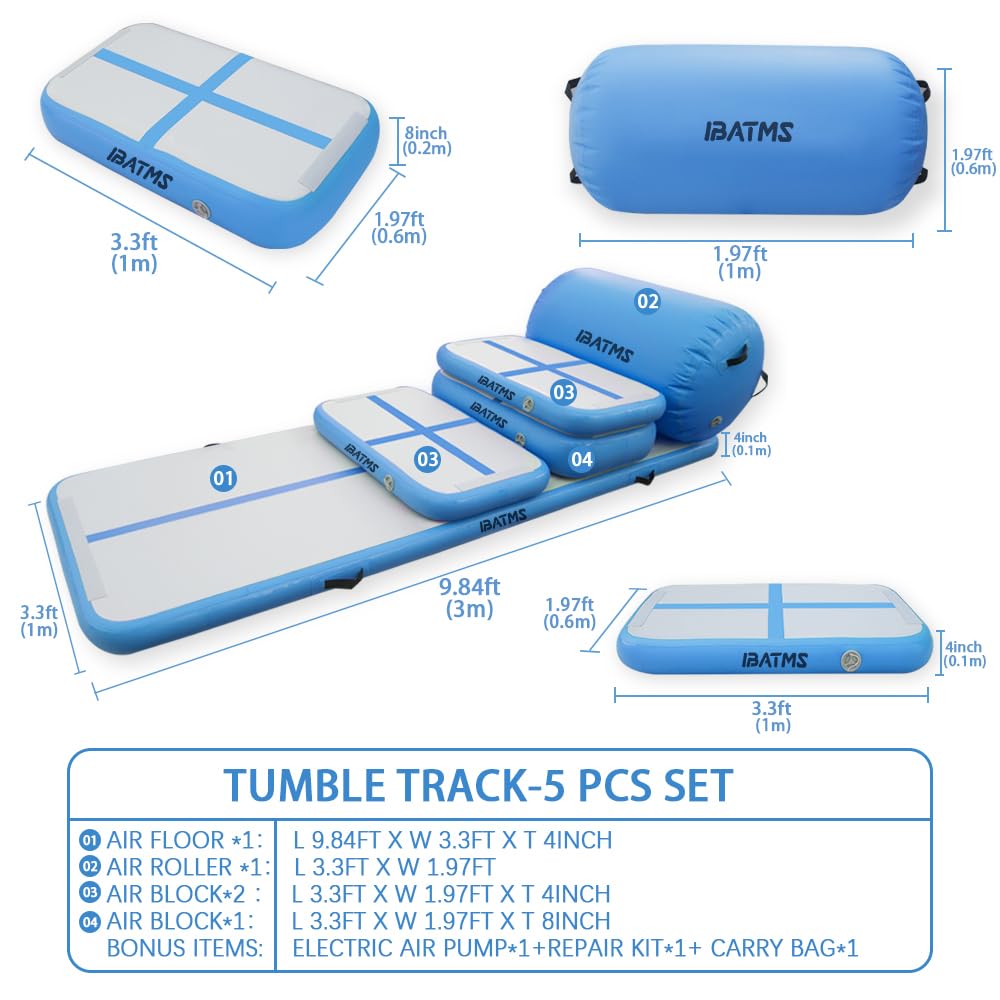 IBATMS Air Tumble Track Mat,Inflatable Gymnastics Air Mat for Gymnastics Training/Home Use/Cheerleading/Yoga/Water with Electric Pump