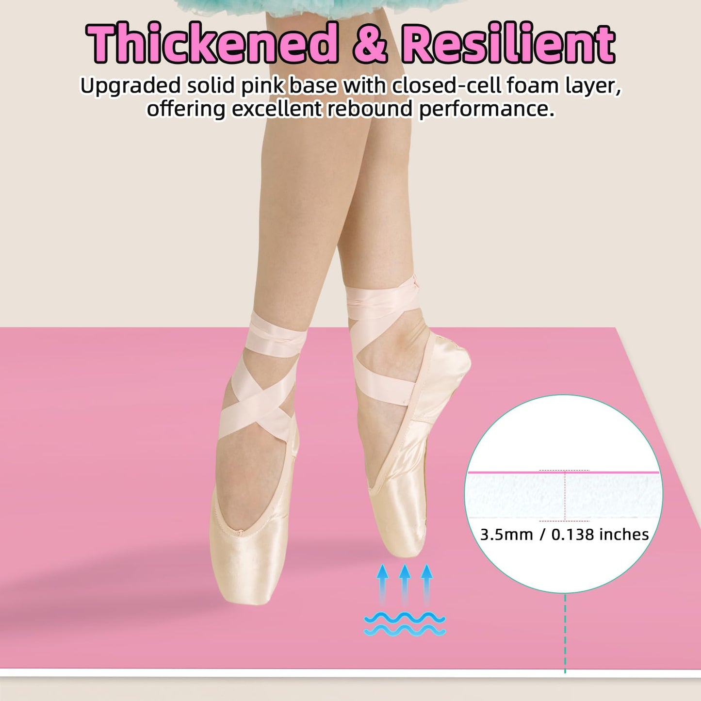 NZELSW Dance Floor Mat Non-Slip with Shoulder Strap Portable and Dance Resistance Band, Dance Floor for Ballet,Jazz, Pop Thick PVC Practice Floor Reusable Mat (Pink, 180cm*90cm*0.35cm)