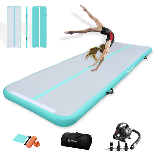AKSPORT Gymnastics Air Mat Tumble Track Tumbling Mat Inflatable Floor Mats with Electric Air Pump for Home Use/Tumble/Gym/Training/Cheerleading/Parkour/Beach/Park/Water(Grey Green,13ftx3.3ftx4inch)