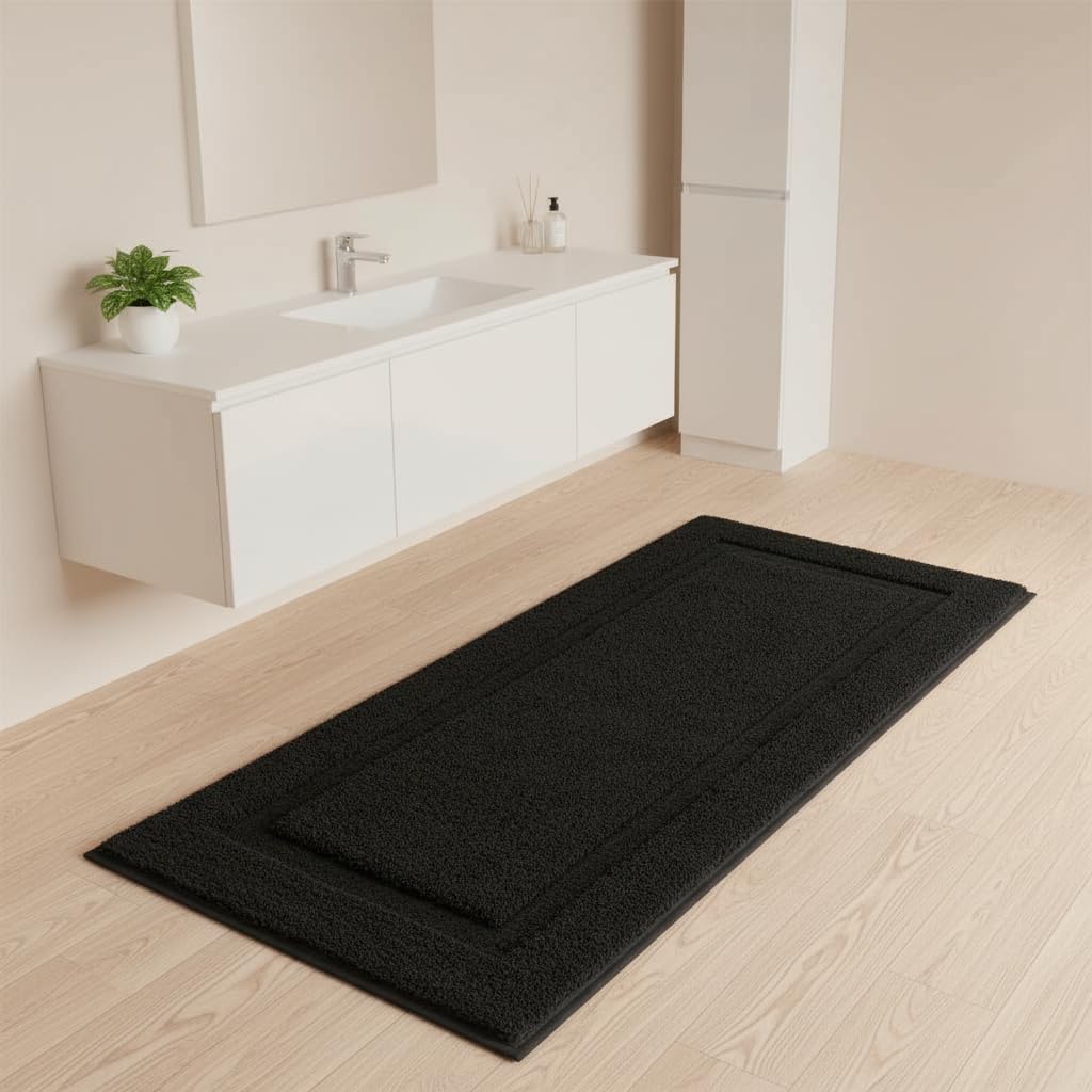 SHACOS Super Soft Black Bathroom Runner Rugs 20x47 inch Non Slip Washable Long Rugs for Bathroom Floor Tub Shower Bath Mats Bath Decor Accessories, 1'8" x 3'11"