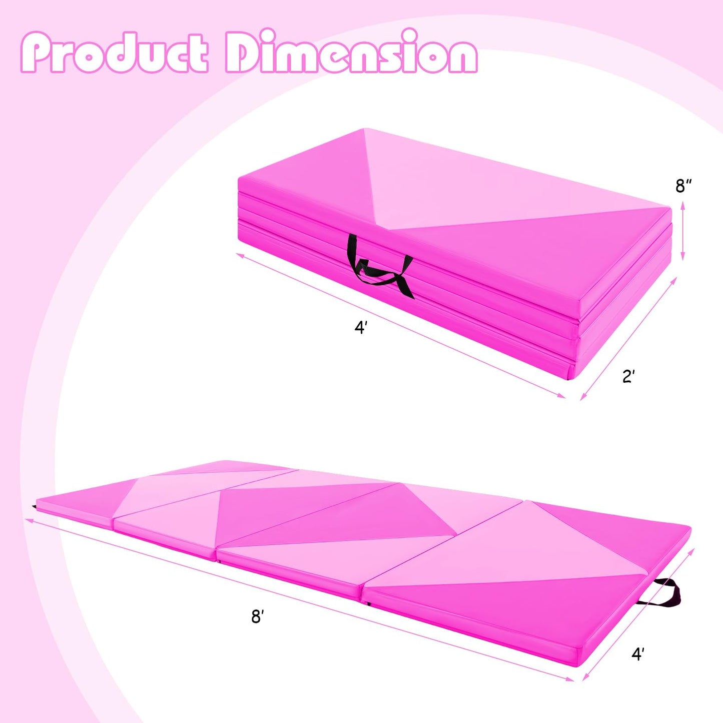 Goplus 8' x 4' x 2" Gymnastics Mat, Folding Tumbling Mat with Carry Handles, Hook & Loop Fasteners, 4 Panels for Fitness Exercise Yoga Stretching Aerobics Workouts, Thick Gym Mats for Home (Pink&Rose)
