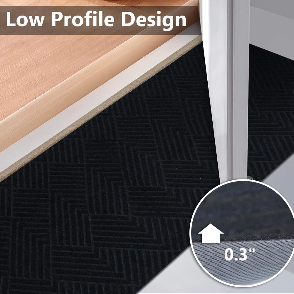 LITA Black Striped Customized Runner Rug Indoor Outdoor Area Rug with Non-Slip Rubber Backing for Hallway Kitchen Balcony Garage Stair Laundry 2 x 6 Feet