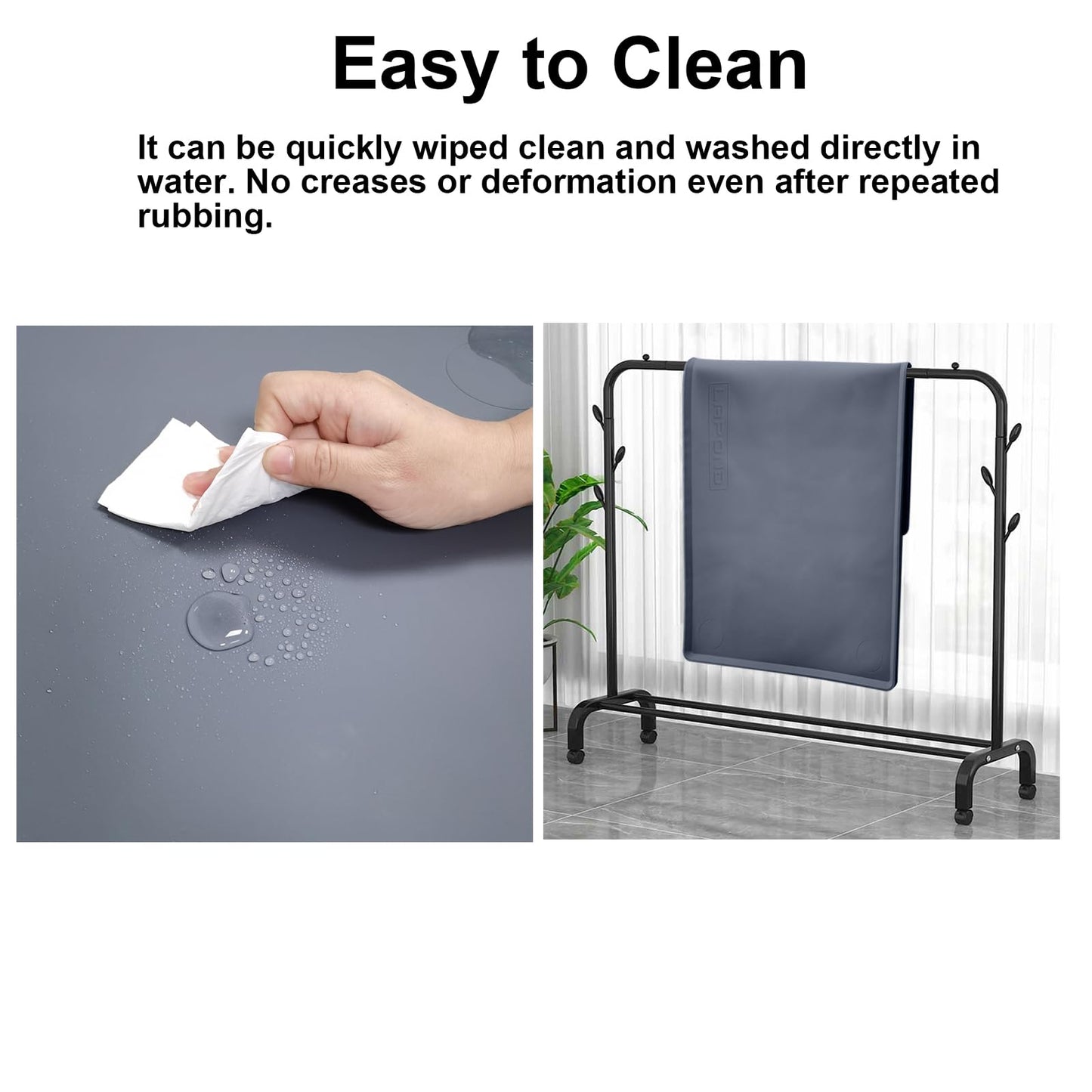 LAPOND Silicone Waterproof Plant Mat for Indoor Plants and Hydroponics Growing System, Easy to Clean and Non-Slip, 43.3 x 23.6 Inches, Gray