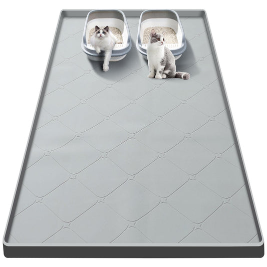 Large Cat Litter Mat, 40x22 In Cat Mat for Litter Box, Waterproof Silicone Pads for Feeding Floor Protection (Gray)