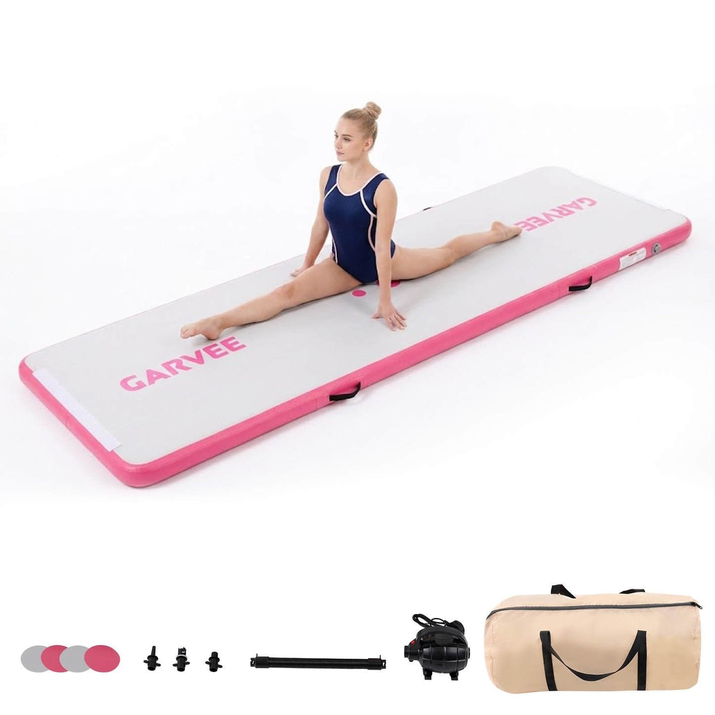 Garvee Inflatable Air Gymnastics Mat, 10ft/13ft/16ft Training Mat with Air Pump & Storage Bag, Tumble Track Mats, 4 Inches Thickness Gymnastics Tracks for Outdoor Cheerleading Yoga Exercise