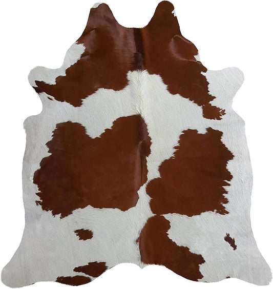URBAN BUCK Brown & White Cowhide Area Rug Natural Premium Quality Cow Skin Hair On Leather Rug for Bedroom Décor 5ft x 5ft (60Inch x 60Inch, 152.4CM x 152.4CM)