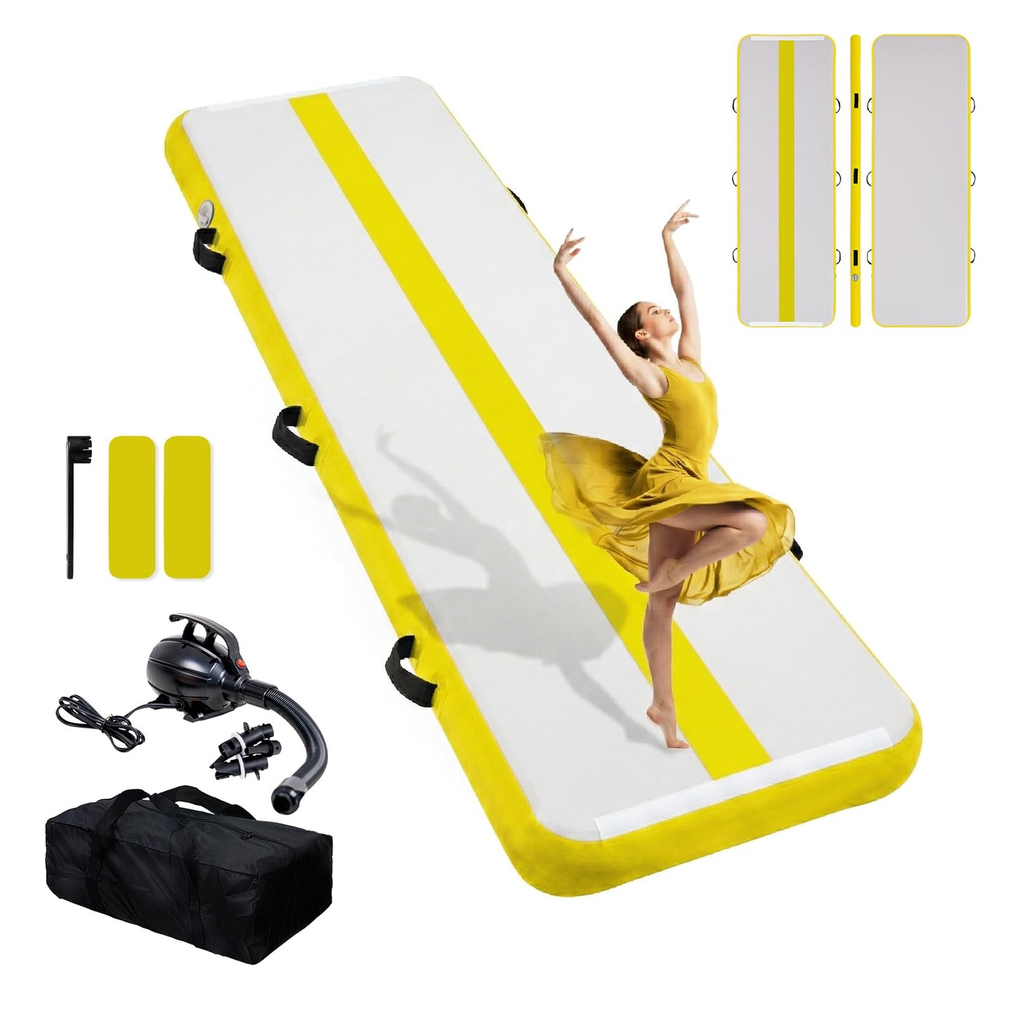 Tuxedo Sailor 10’ Inflatable Gymnastics Mat - Premium Heat Sealed Process,Tumbling Mat with Electric Pump, Repair Kit & Backpack - Multi-Scene exercise Mat Use for Gym, Yoga, Home, Outdoor