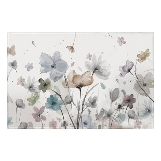 Wnoesat Watercolor Floral Area Rug 2x3 Spring Summer Grey Flowers Indoor Outdoor Non-Slip Low Pile Front Door Mat Small Entry Throw Carpet for Living Room Bedroom Holiday Decor