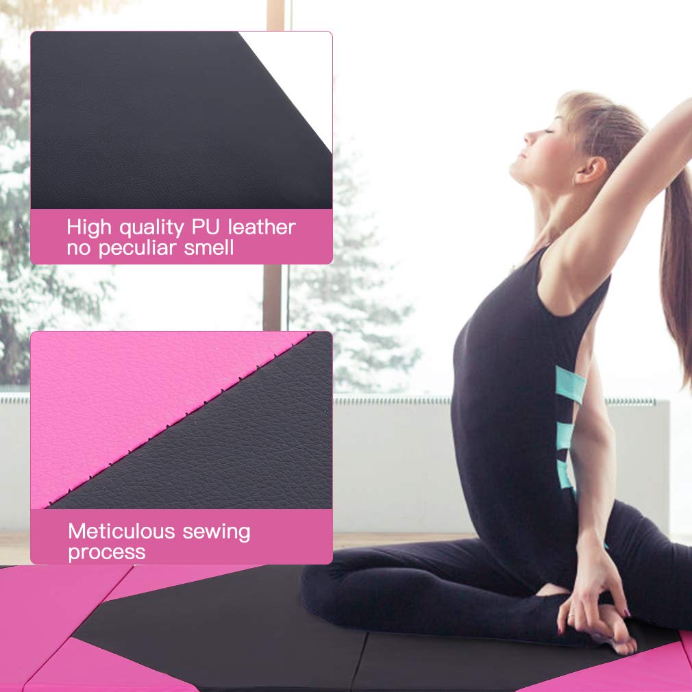 Gymnastics Tumbling Mats Portable Gymnastics Mat 4 Folding Tumbling Mat 4'x10'x2"Thick Yoga Mat Exercise Mat with Carrying Handles for home Workout outdoor Yoga Gymnastic