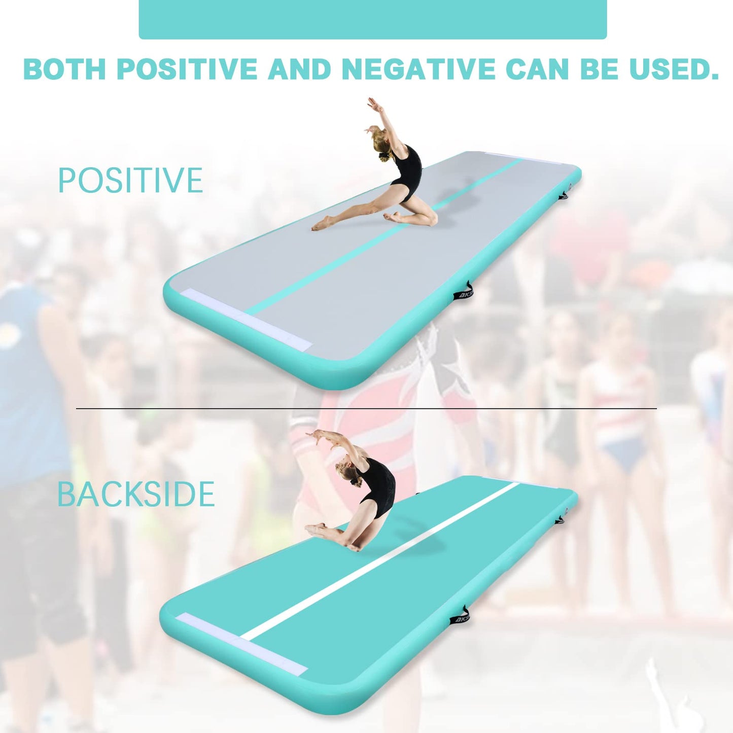 AKSPORT Gymnastics Air Mat Tumble Track Tumbling Mat Inflatable Floor Mats with Electric Air Pump for Home Use/Tumble/Gym/Training/Cheerleading/Parkour/Beach/Park/Water(Grey Green,13ftx3.3ftx4inch)